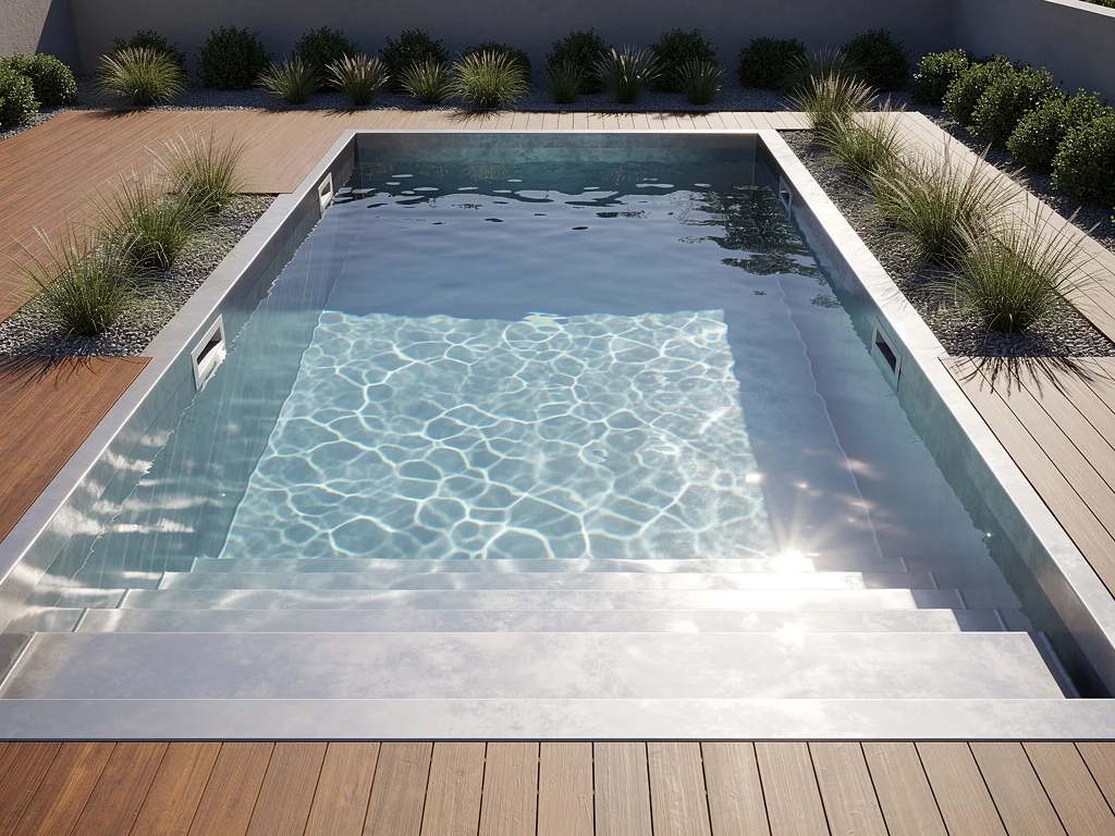 Piscine semi-enterrée en panneaux acier avec plage immergée